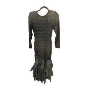 Vintage Joy Stevens 6 Bodycon Puckered Long Sleeve Dress Black Flamenco Style